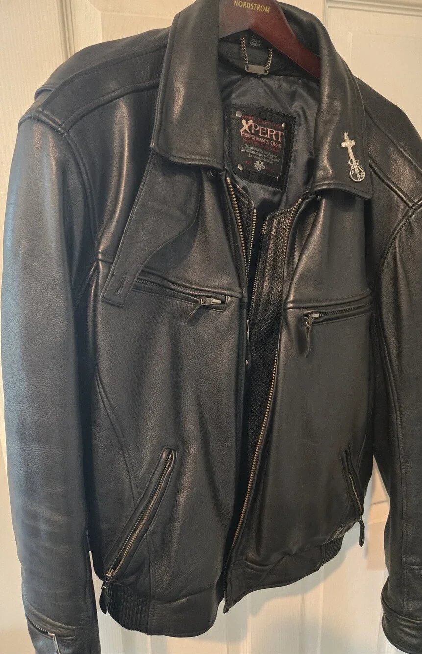 MEN'S BLACK HEAVY LEATHER COAT XXL BY XPERT PERFORMANCE GEAR